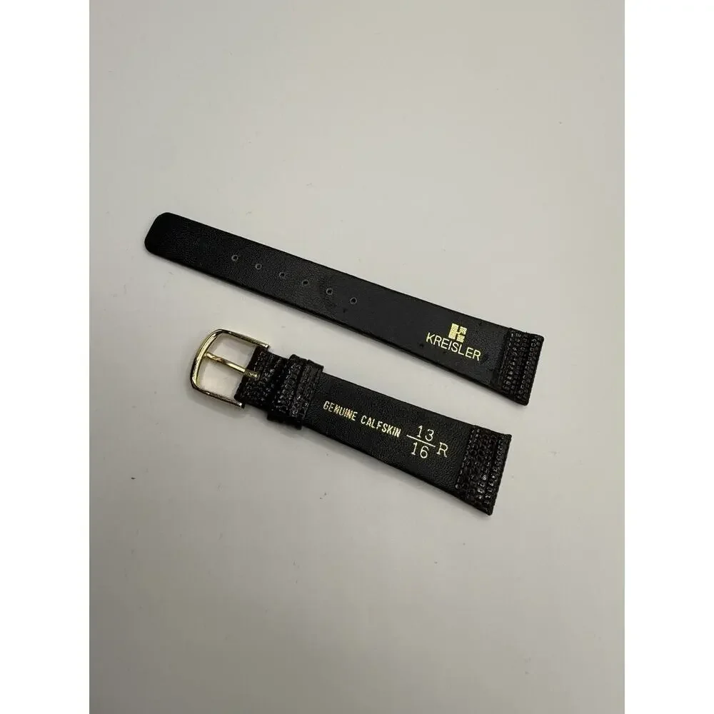 21mm Kreisler Brown Lizard Calfskin NOS Vintage Watch Band & Gold-Tone Buckle